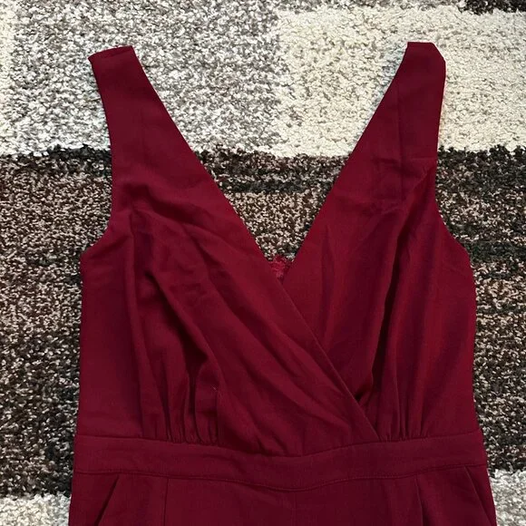 LULUS (XL) Burgundy Kiska Jumpsuit Dressy Red Lace V-Neck Surplice Sleeveless - Picture 6 of 16
